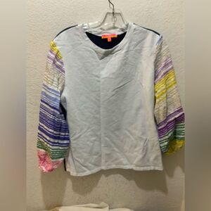 Vilagallo Puff Long Sleeve Knit Top Womens S Rainbow Colorful Eyelet Lace